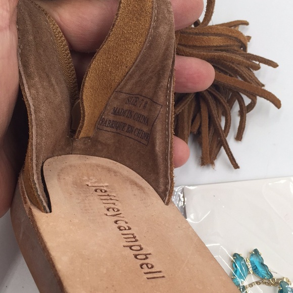Jeffrey Campbell Borla Tan Suede Fringe Tassel Sz7 - Picture 9 of 9